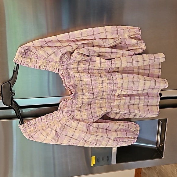 💕GANNI💕 Smocked Seersucker Plaid Top ~ Orchid Bloom Checked Print 44 EU NWT - Picture 11 of 16